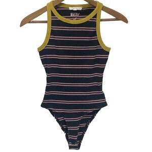 VANS Lizzie Armanto Bodysuit Tank Ribbed Striped Bodycon Womens XS Black Purple